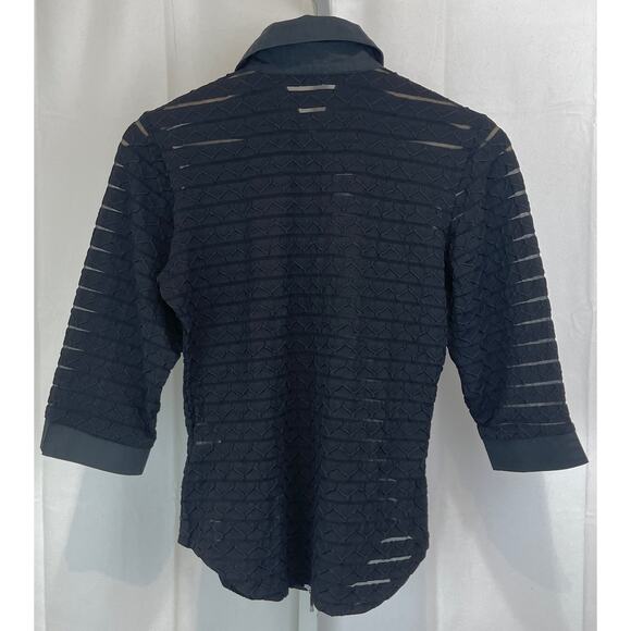 RAYURE Paris Flora Top Collared Full Zip Sheer Stretch Textured Black Size 38 S - Picture 2 of 9
